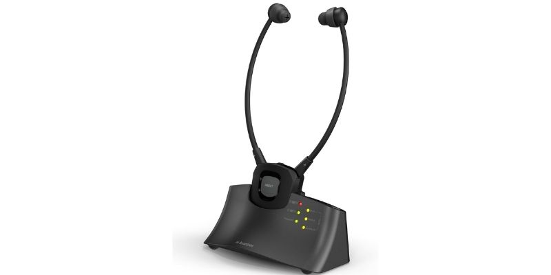 Avantree HT381 under-chin wireless TV headphones with charging transmitter