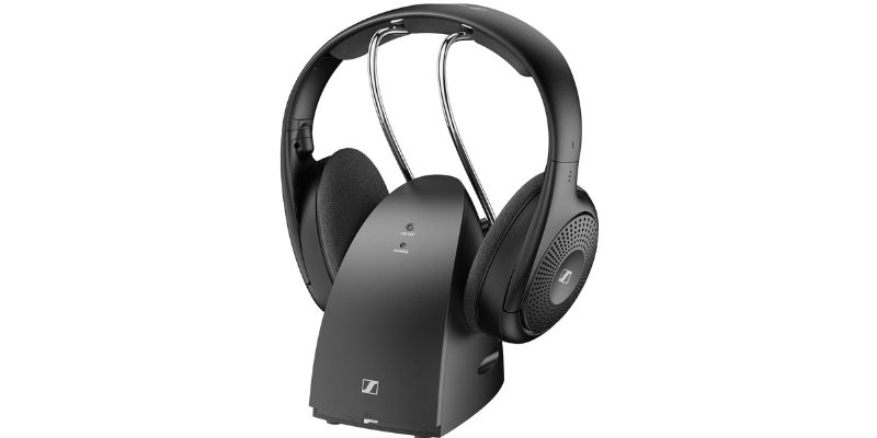 Sennheiser RS 120-W lightweight wireless TV headphones on charging stand