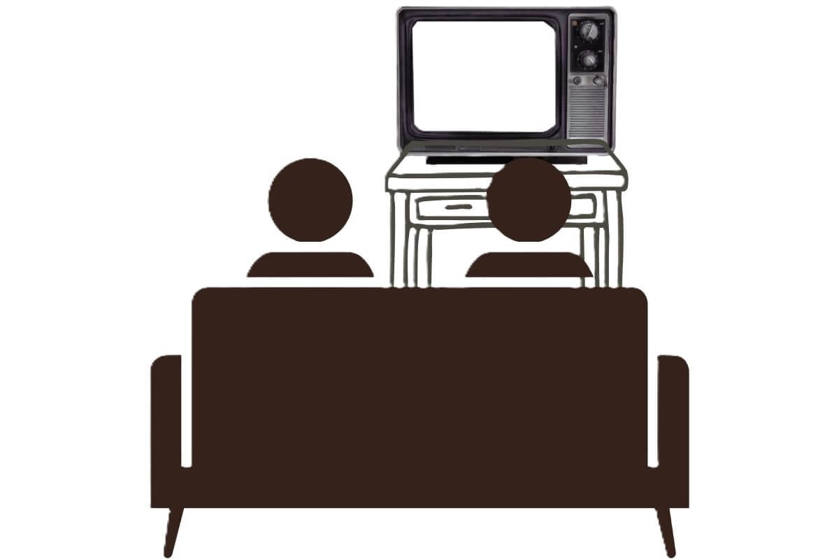 Classic TV viewing with focused attention in a smaller living room