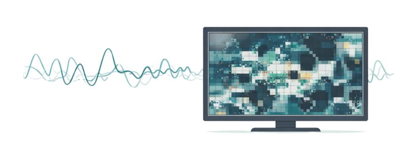 Illustration showing a television with pixelated image caused by unstable antenna signal.