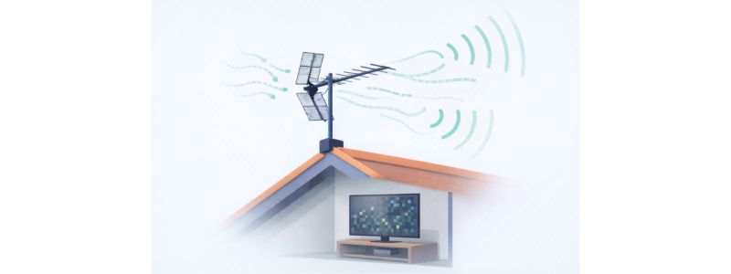 Outdoor TV antenna receiving overlapping reflected broadcast signals causing pixelation and unstable TV reception.