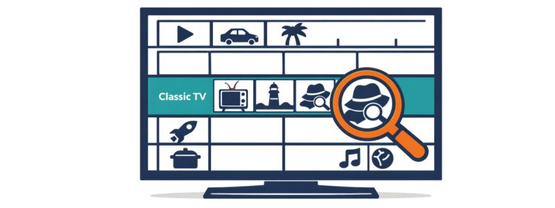 Browsing classic TV channels in the Pluto TV guide.