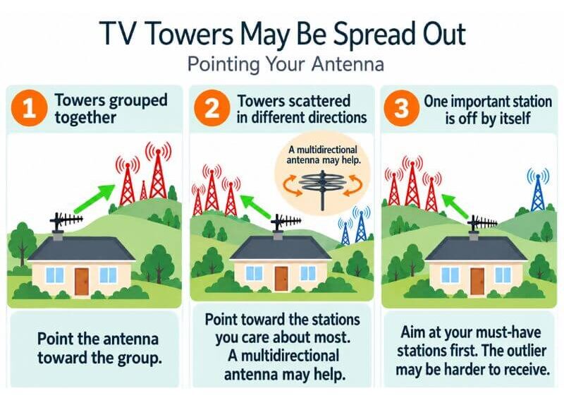 how to point antenna depending on tower locations