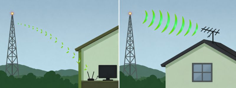 TV antenna placed higher showing stronger signal compared to low placement