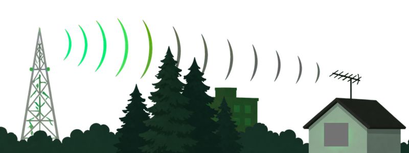 TV antenna signal weakened by trees blocking the signal path