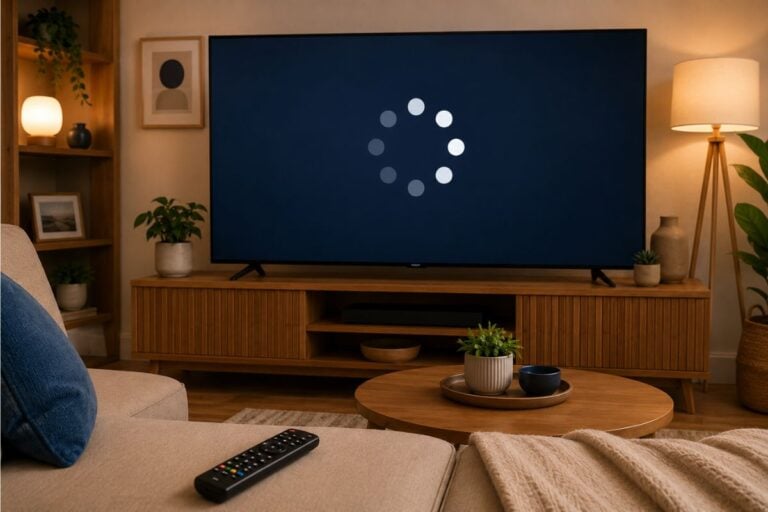 TV screen frozen while streaming Pluto TV in a living room