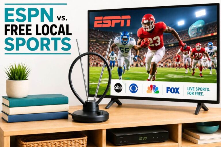 ESPN vs. free antenna sports with a TV antenna and local broadcast channels.